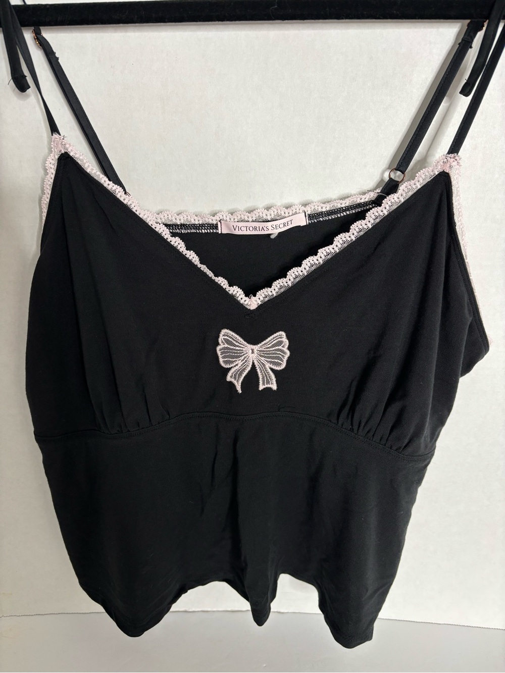 Victoria's Secret Black Camisole with Pale Pink Lace Bow